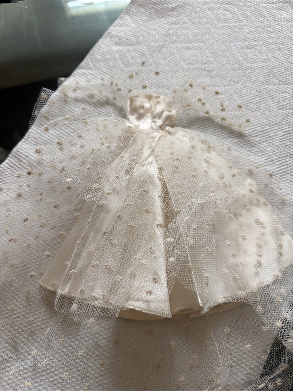 Source Unknown Ivory Dot Tulle Doll Gown